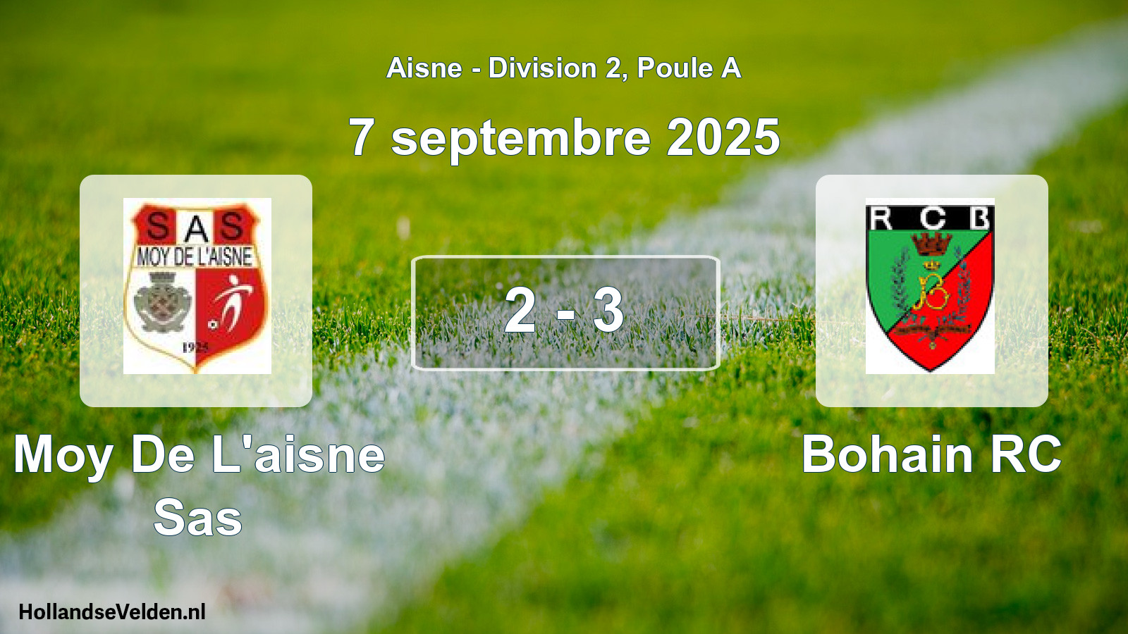 Match joué: Moy De L'aisne Sas - Bohain RC 2 - 3 (7 septembre 2025)
