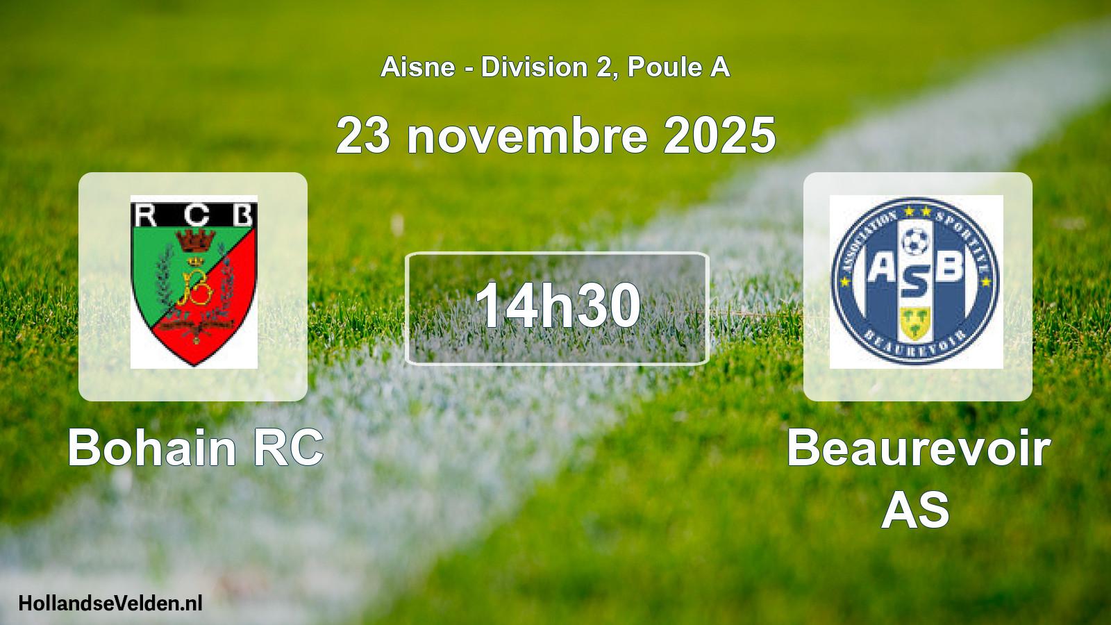 Match programmé: Bohain RC - Beaurevoir AS (23 novembre 2025)