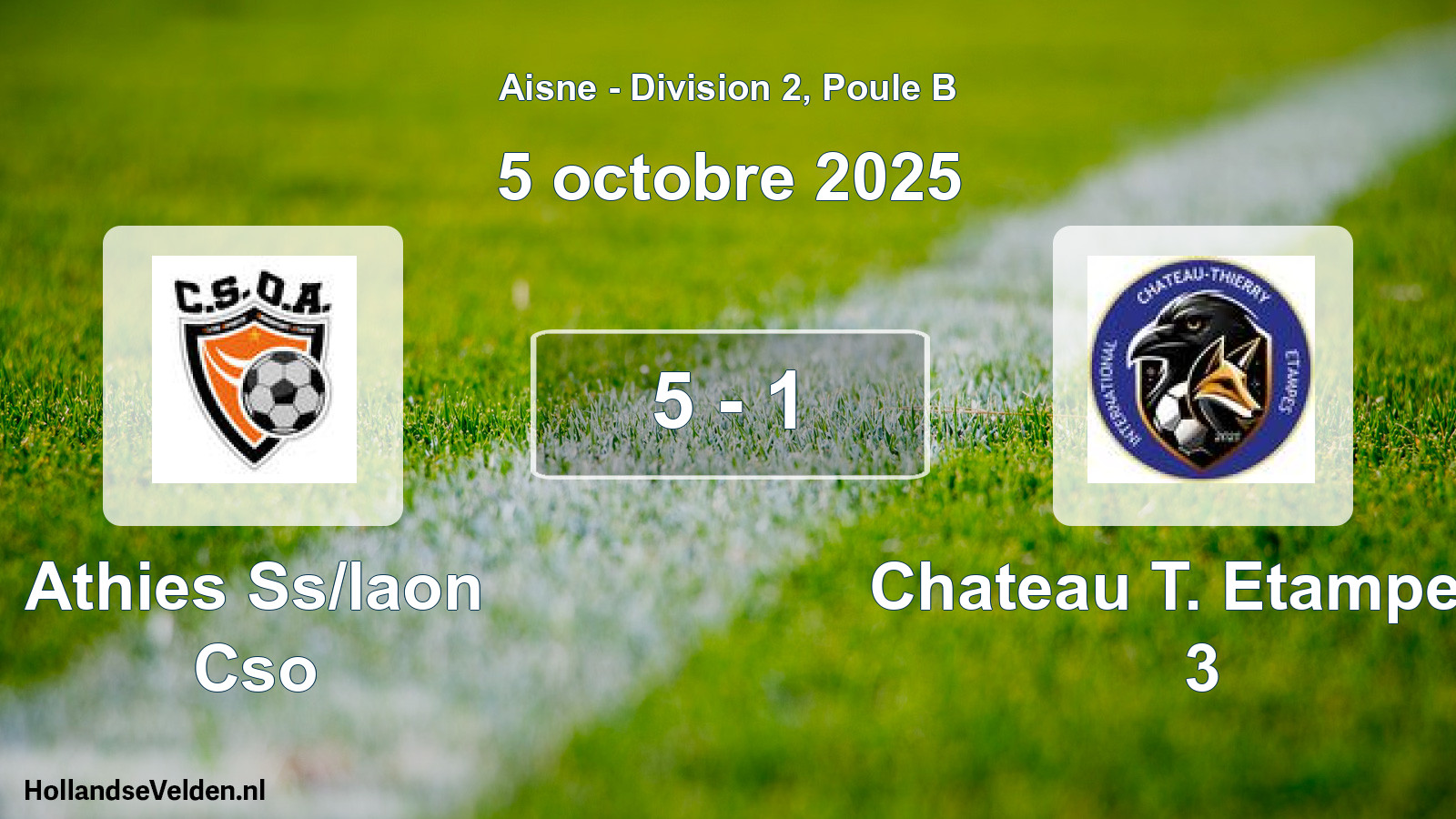 Match joué: Athies Ss/laon Cso - Chateau T. Etampes I 3 5 - 1 (5 octobre 2025)