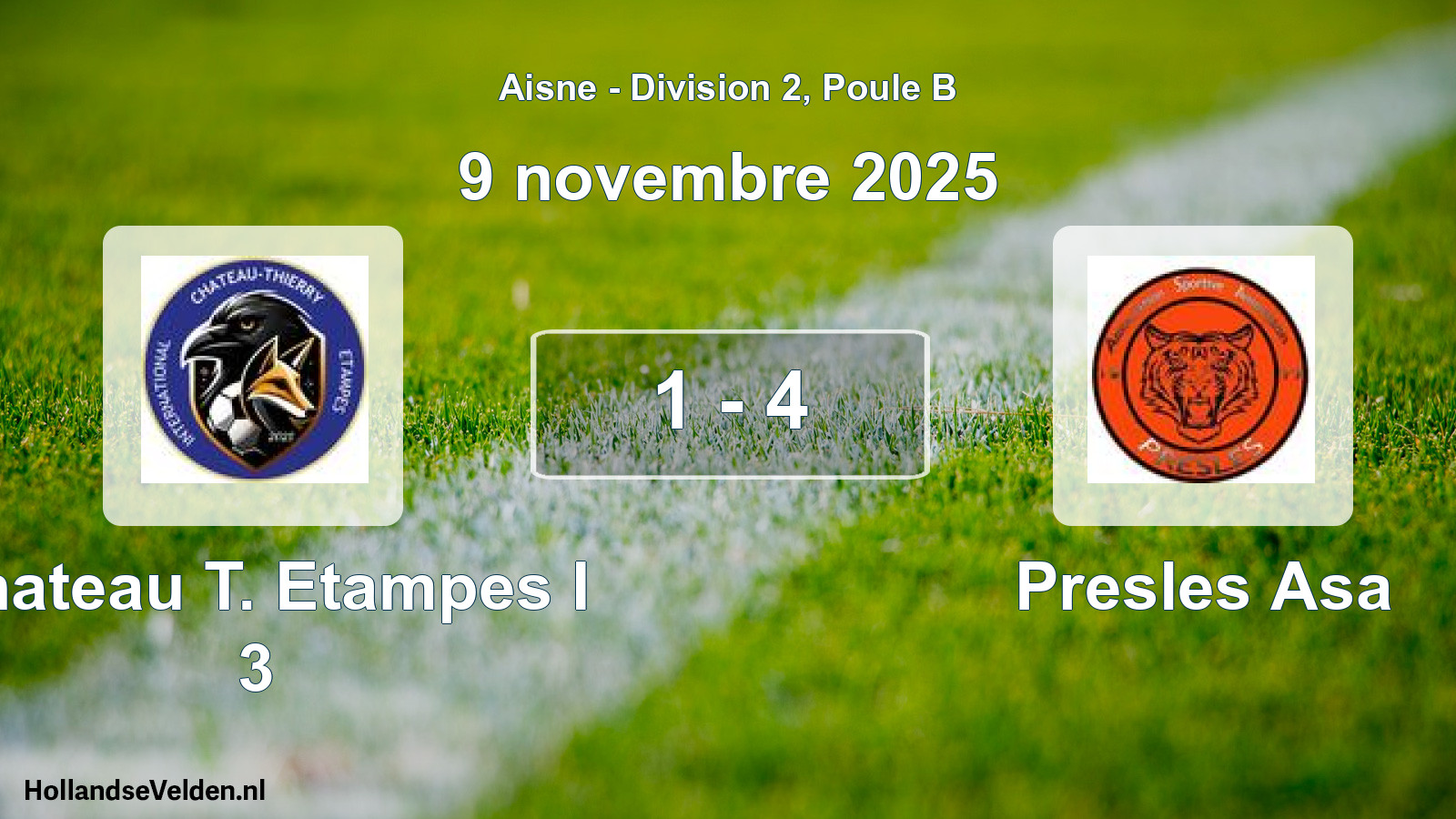 Total number of matches played: Chateau T. Etampes I 3 - Presles Asa 1 - 4 (9 November 2025)