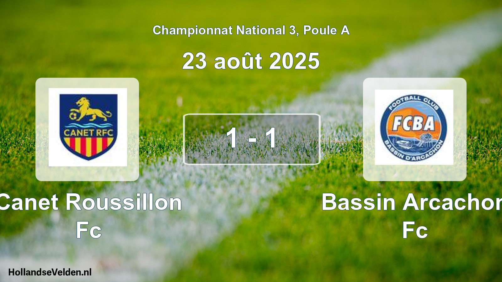 Gespeelde wedstrijd: Canet Roussillon Fc - Bassin Arcachon Fc 1 - 1 (23 août 2025)