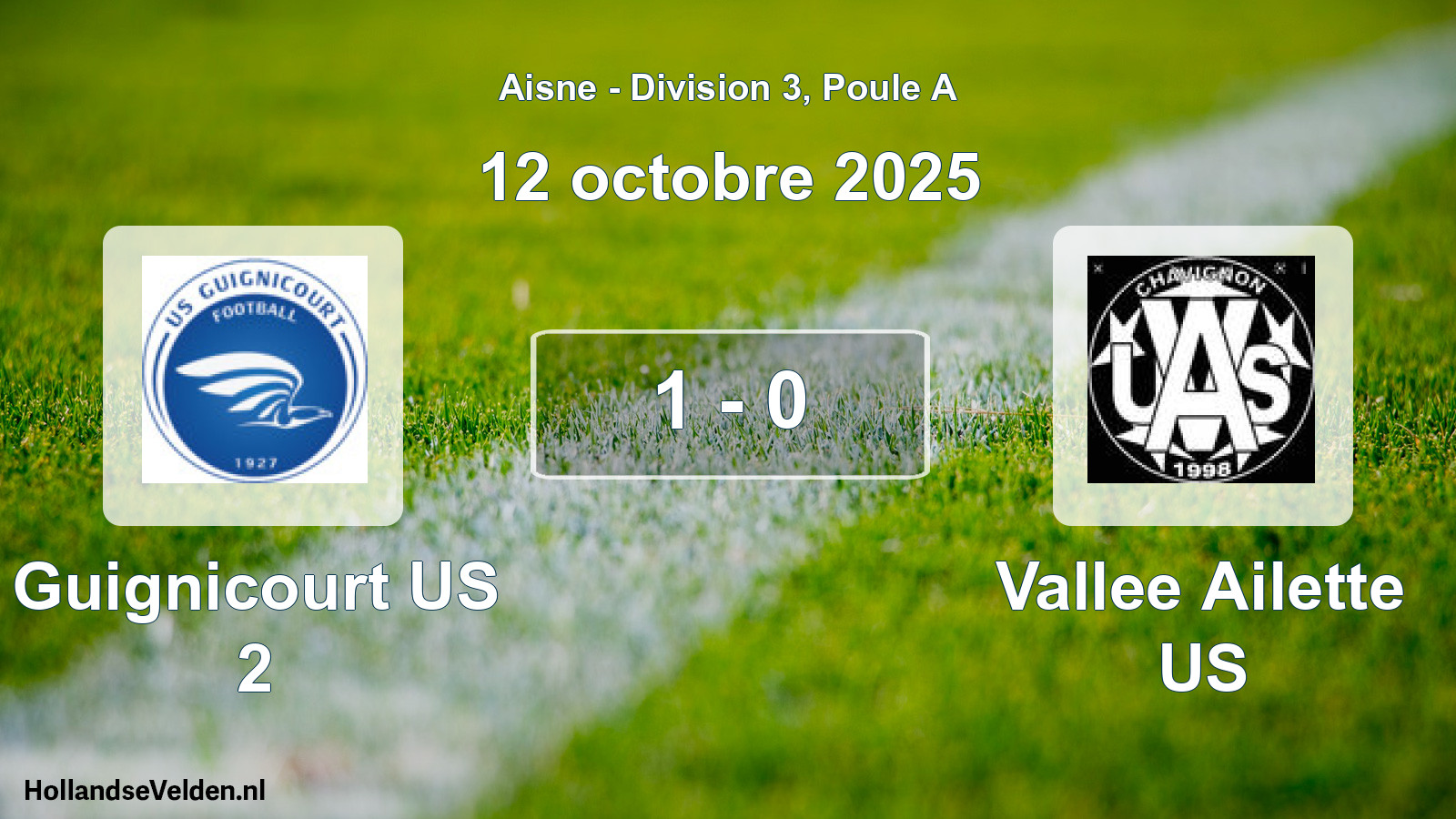 Match joué: Guignicourt US 2 - Vallee Ailette US 1 - 0 (12 octobre 2025)