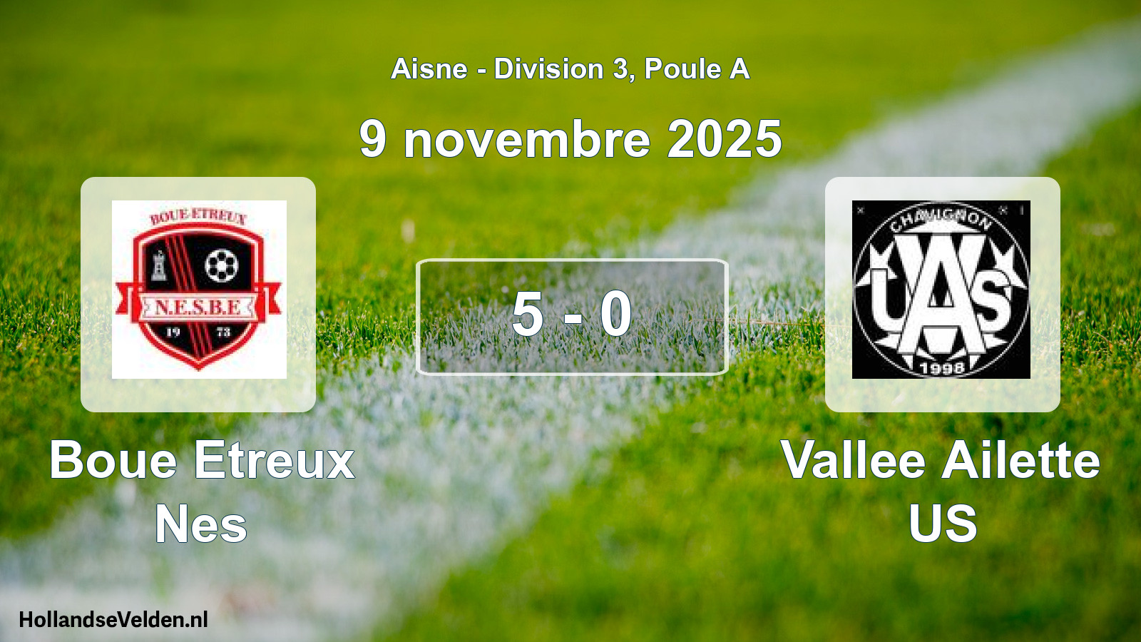 Match joué: Boue Etreux Nes - Vallee Ailette US 5 - 0 (9 novembre 2025)