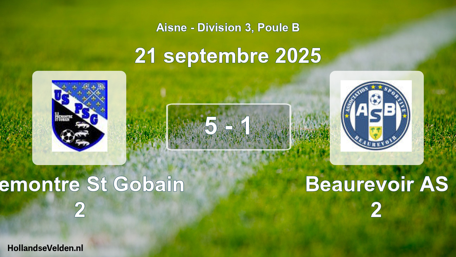 Match joué: Premontre St Gobain 2 - Beaurevoir AS 2 5 - 1 (21 septembre 2025)