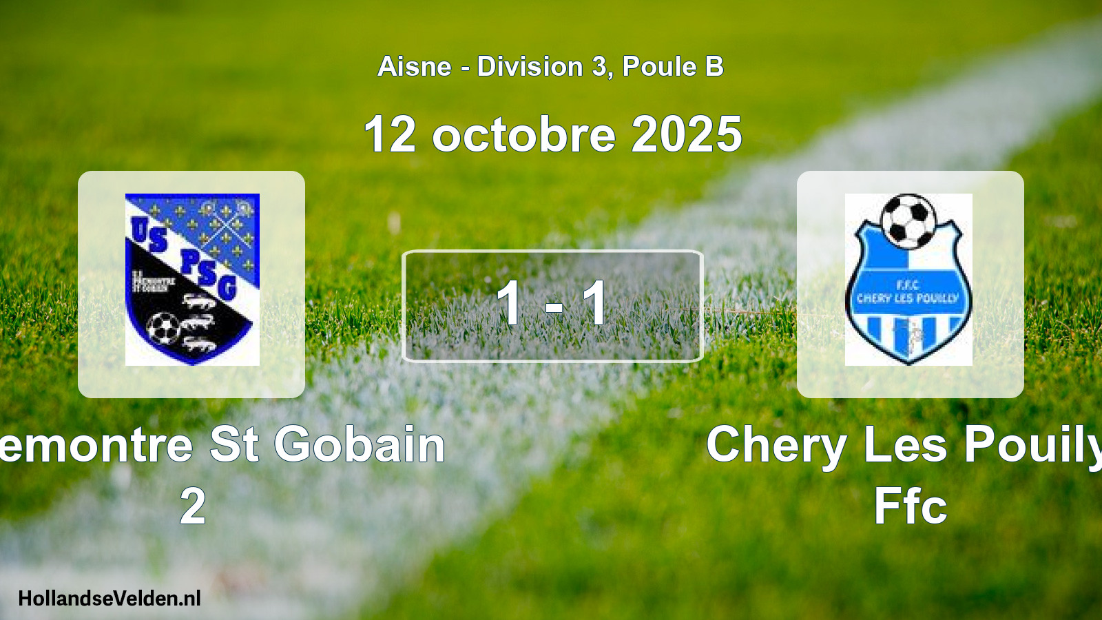 Match joué: Premontre St Gobain 2 - Chery Les Pouily Ffc 1 - 1 (12 octobre 2025)