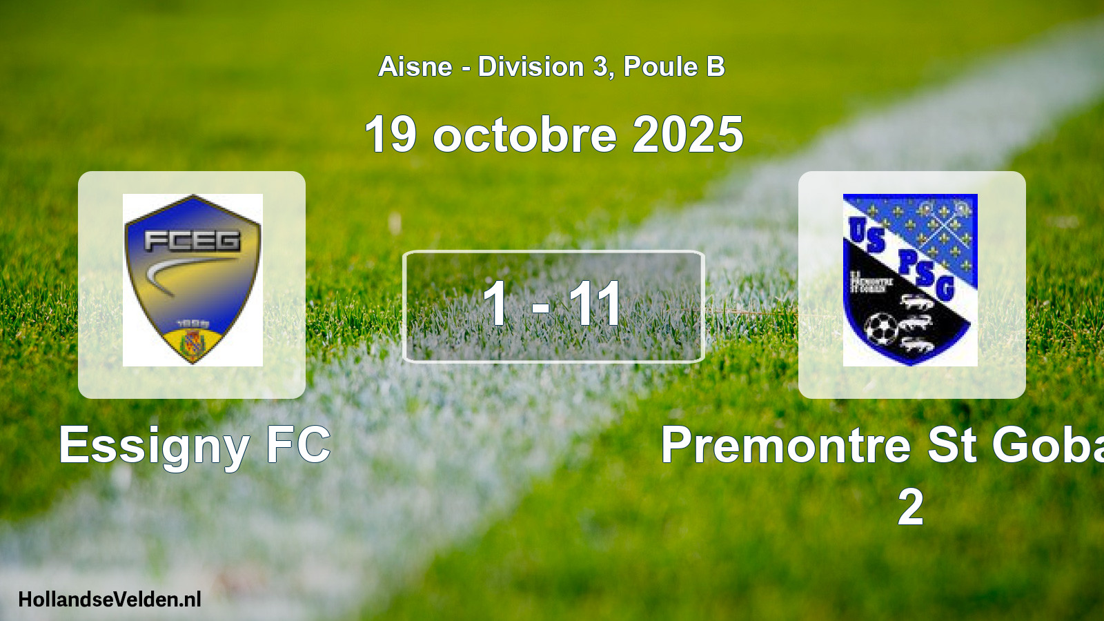 Match joué: Essigny FC - Premontre St Gobain 2 1 - 11 (19 octobre 2025)