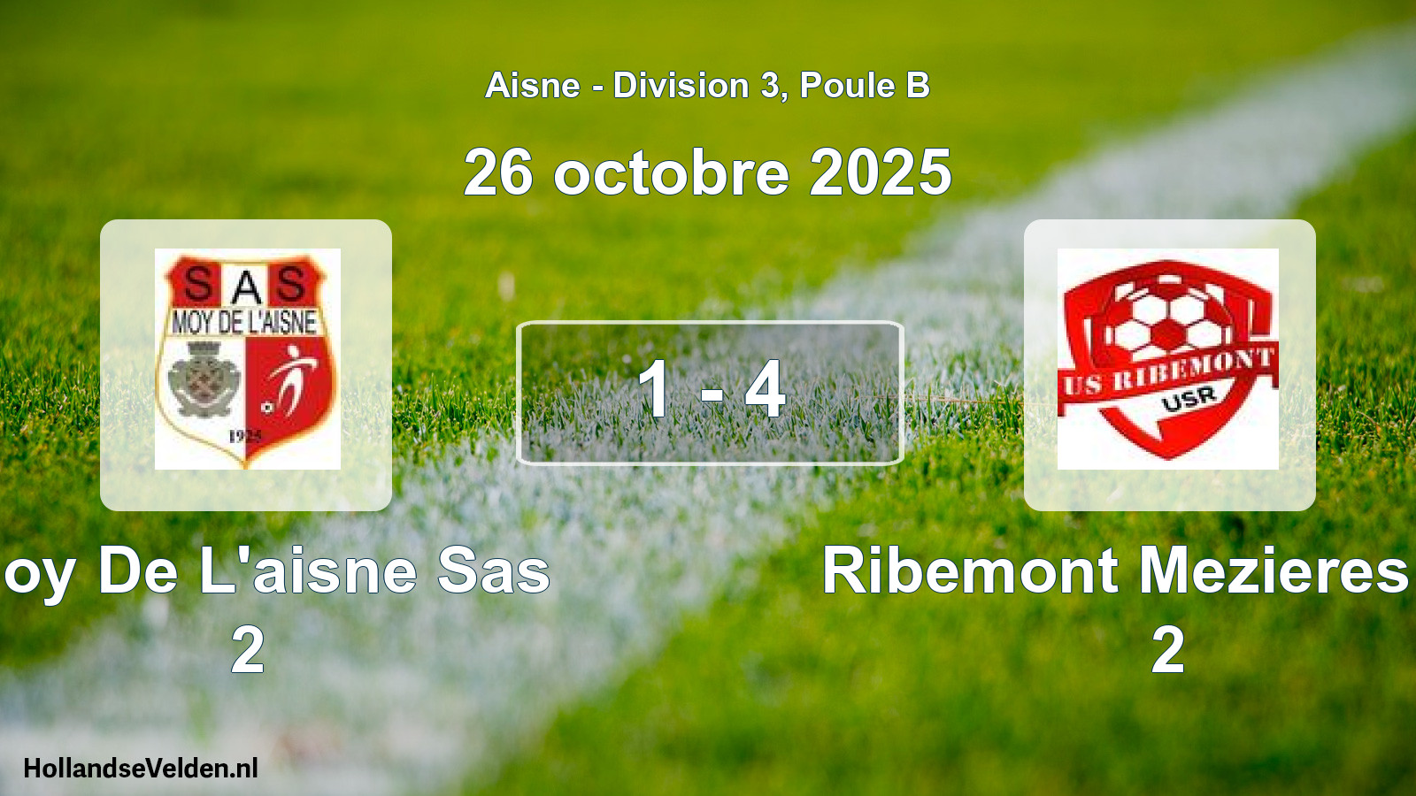 Match joué: Moy De L'aisne Sas 2 - Ribemont Mezieres US 2 1 - 4 (26 octobre 2025)