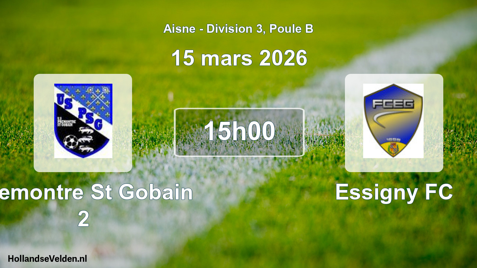 Match programmé: Premontre St Gobain 2 - Essigny FC (15 mars 2026)