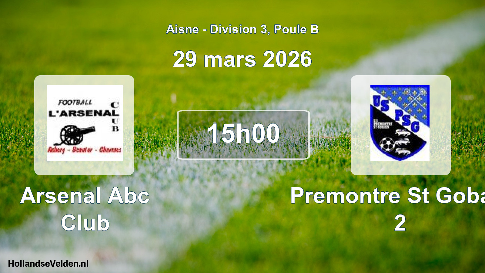 Match programmé: Arsenal Abc Club - Premontre St Gobain 2 (29 mars 2026)
