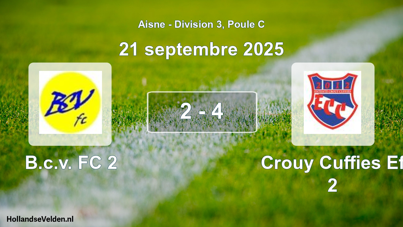Gespeelde wedstrijd: B.c.v. FC 2 - Crouy Cuffies Ef 2 2 - 4 (21 september 2025)