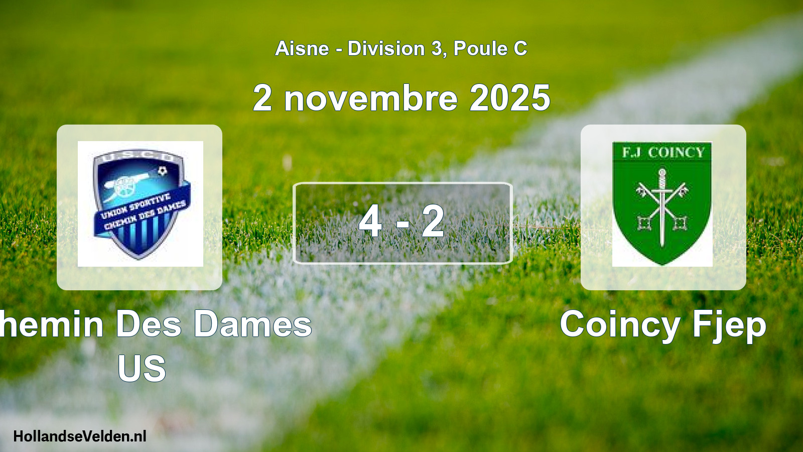 Gespeelde wedstrijd: Chemin Des Dames US - Coincy Fjep 4 - 2 (2 november 2025)