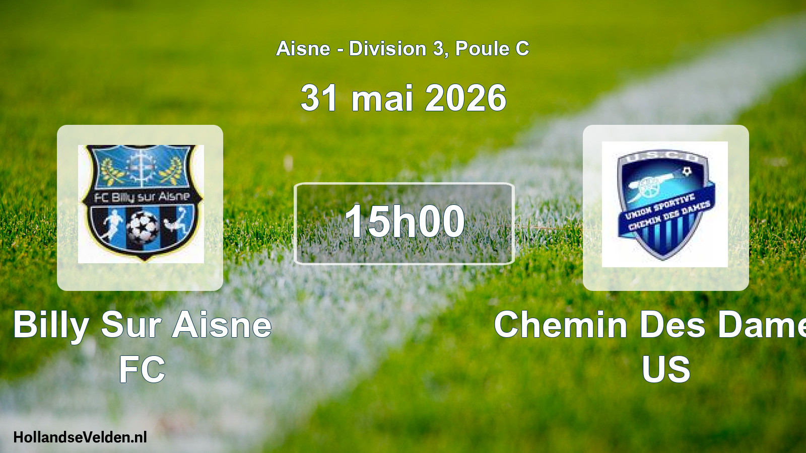 Match programmé: Billy Sur Aisne FC - Chemin Des Dames US (31 mai 2026)