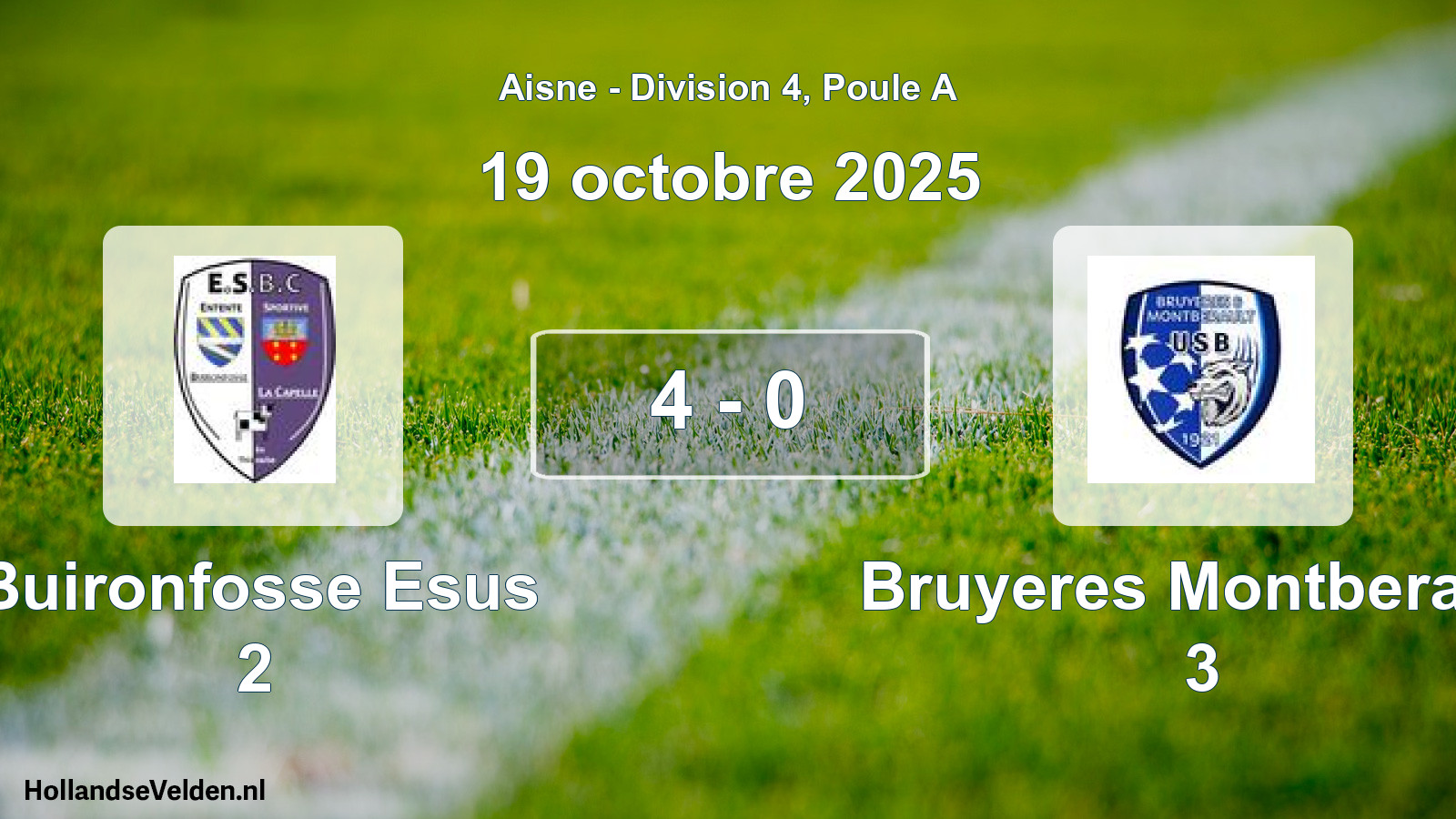 Match joué: Buironfosse Esus 2 - Bruyeres Montberault 3 4 - 0 (19 octobre 2025)