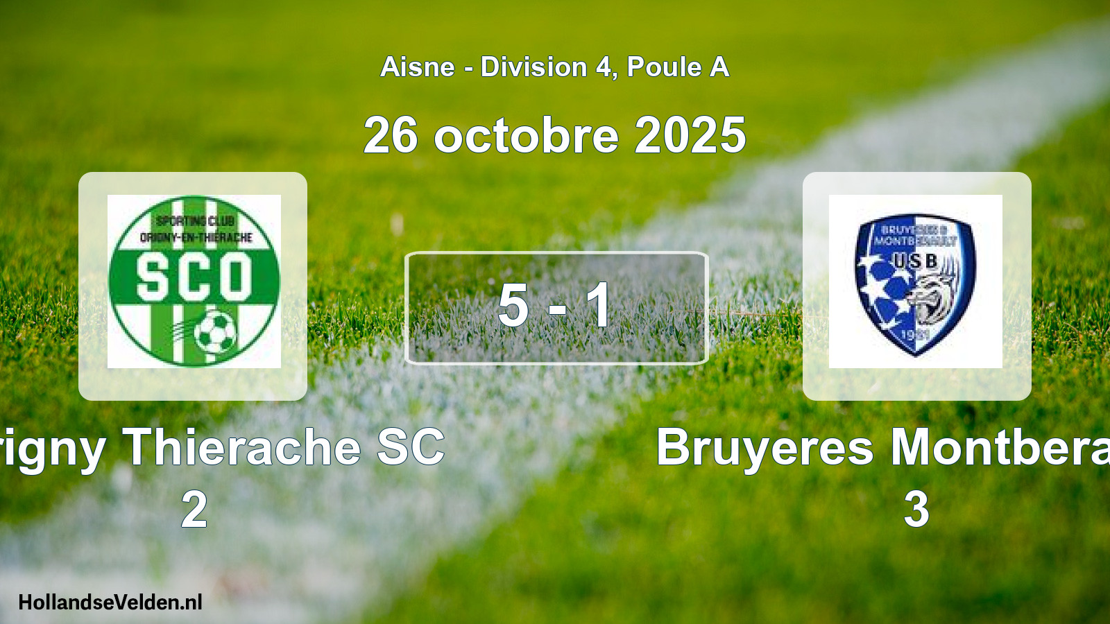 Gespeelde wedstrijd: Origny Thierache SC 2 - Bruyeres Montberault 3 5 - 1 (26 oktober 2025)