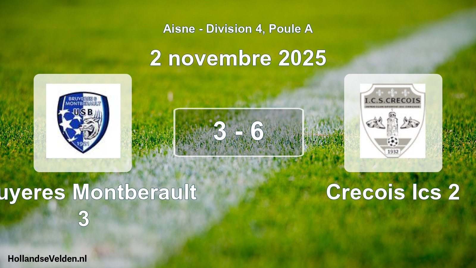 Total number of matches played: Bruyeres Montberault 3 - Crecois Ics 2 3 - 6 (2 November 2025)