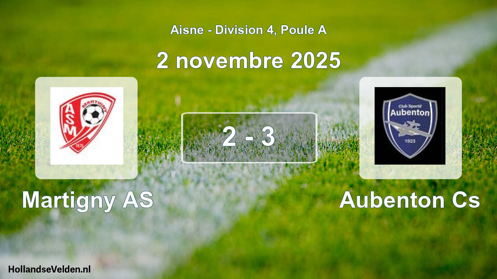 Match joué: Martigny AS - Aubenton Cs 2 - 3 (2 novembre 2025)