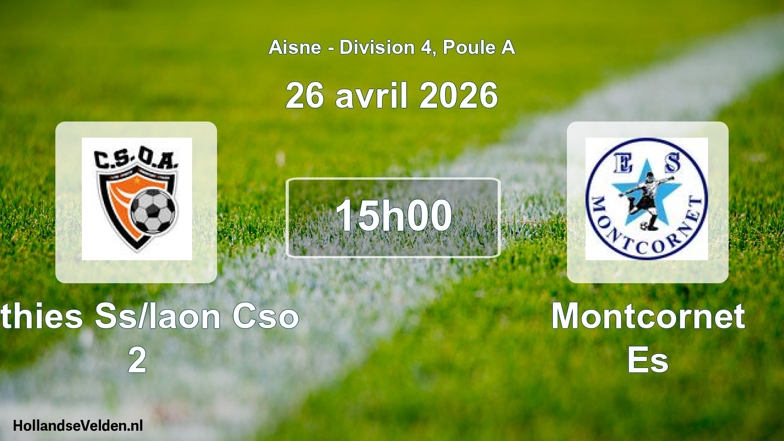 Match programmé: Athies Ss/laon Cso 2 - Montcornet Es (26 avril 2026)