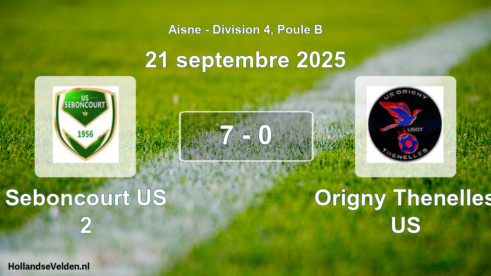 Match joué: Seboncourt US 2 - Origny Thenelles US 7 - 0 (21 septembre 2025)