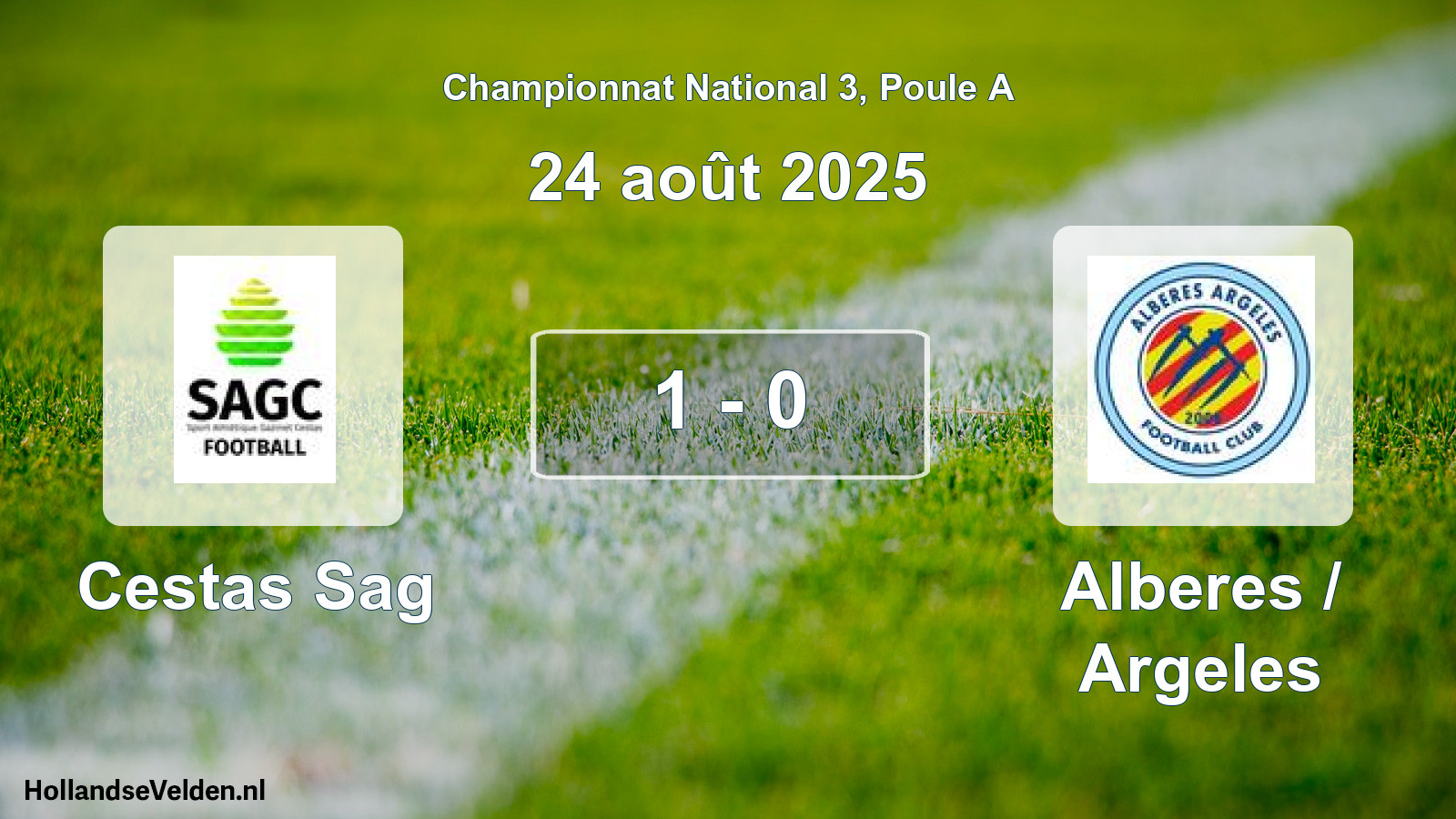 Gespeelde wedstrijd: Cestas Sag - Alberes / Argeles 1 - 0 (24 août 2025)