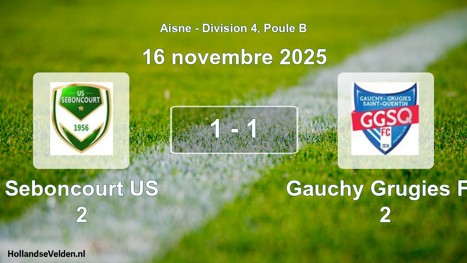 Match joué: Seboncourt US 2 - Gauchy Grugies FC 2 1 - 1 (16 novembre 2025)