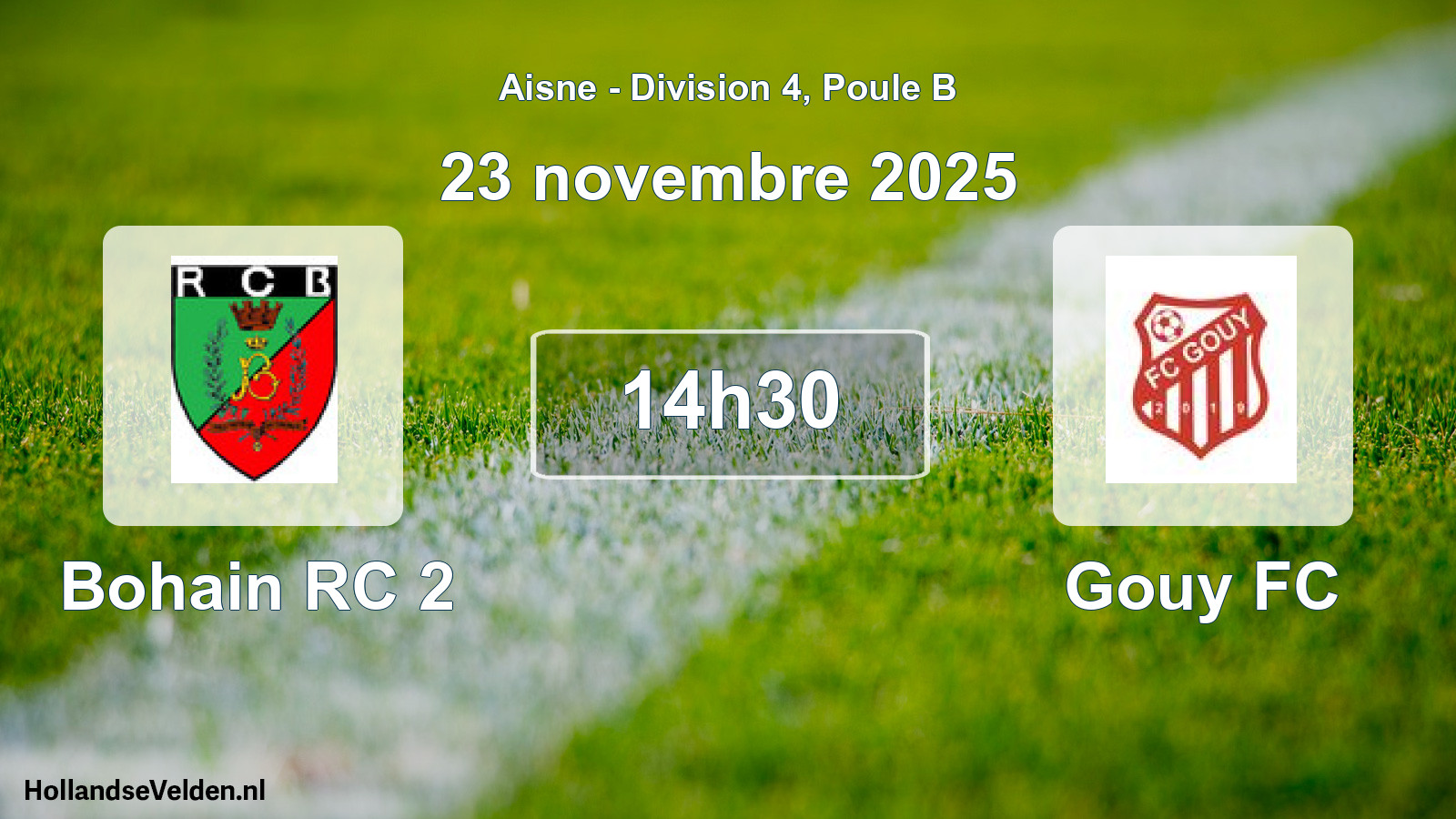Match programmé: Bohain RC 2 - Gouy FC (23 novembre 2025)