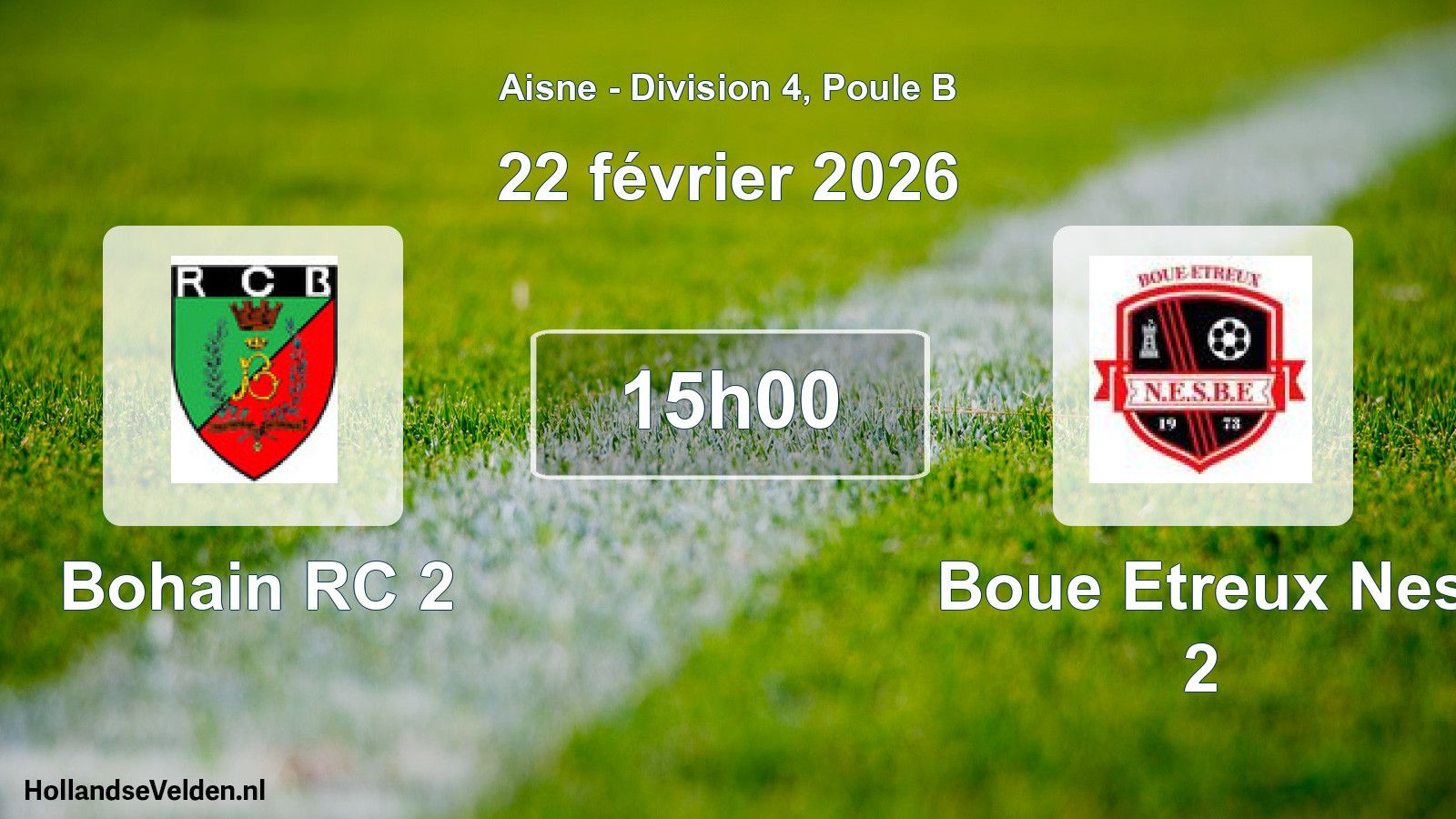 Match programmé: Bohain RC 2 - Boue Etreux Nes 2 (22 février 2026)