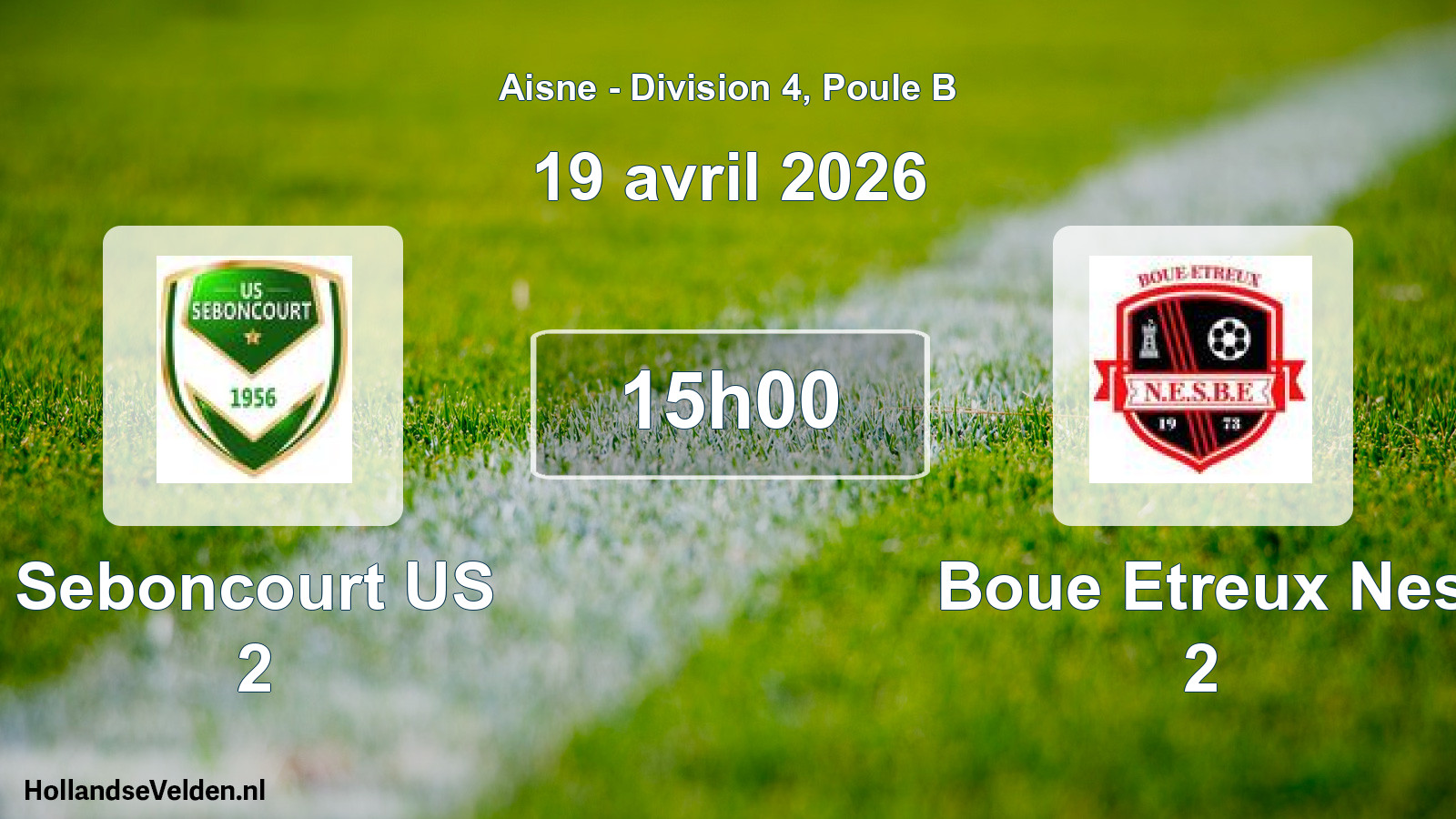 Match programmé: Seboncourt US 2 - Boue Etreux Nes 2 (19 avril 2026)