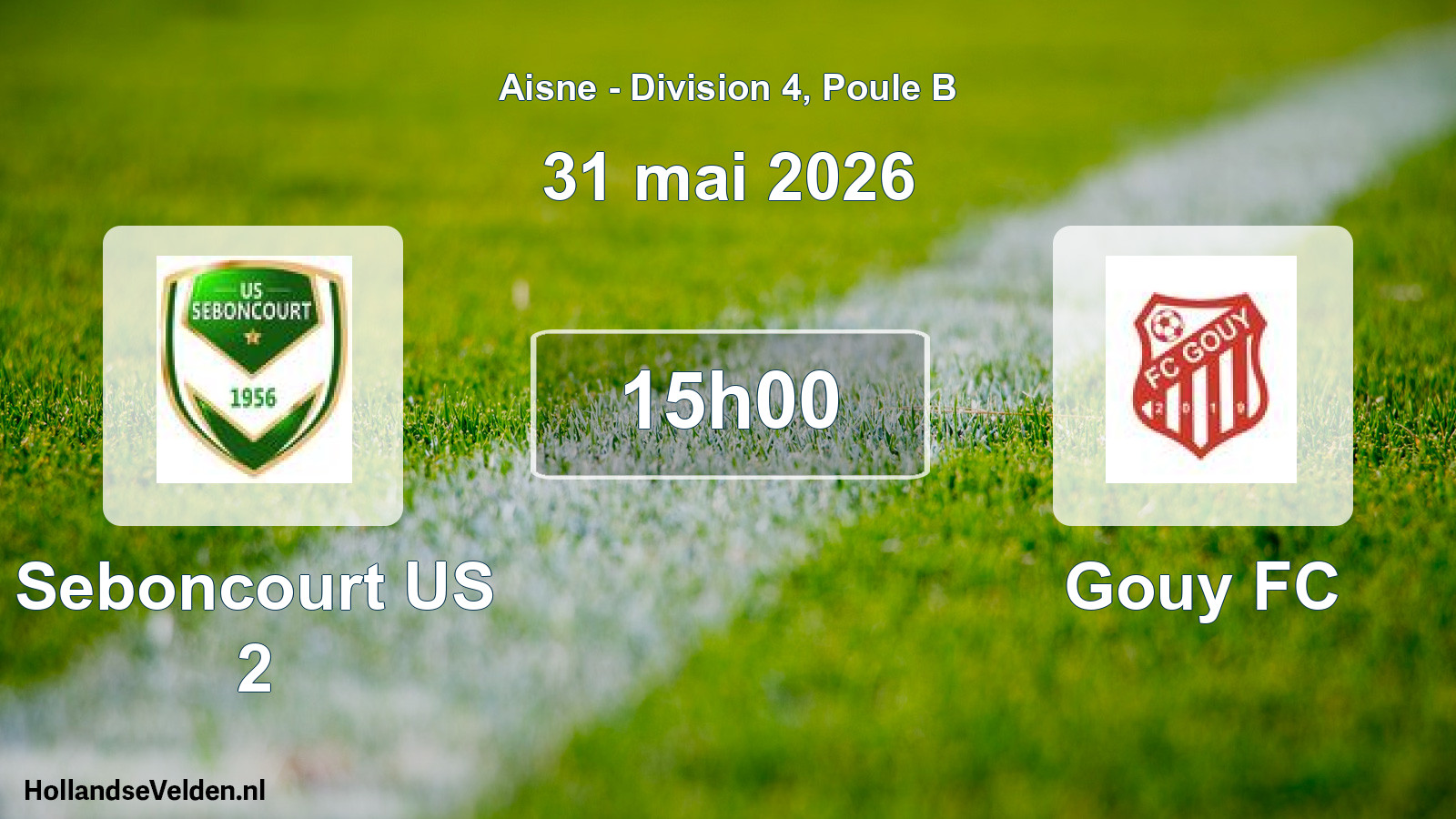 Match programmé: Seboncourt US 2 - Gouy FC (31 mai 2026)