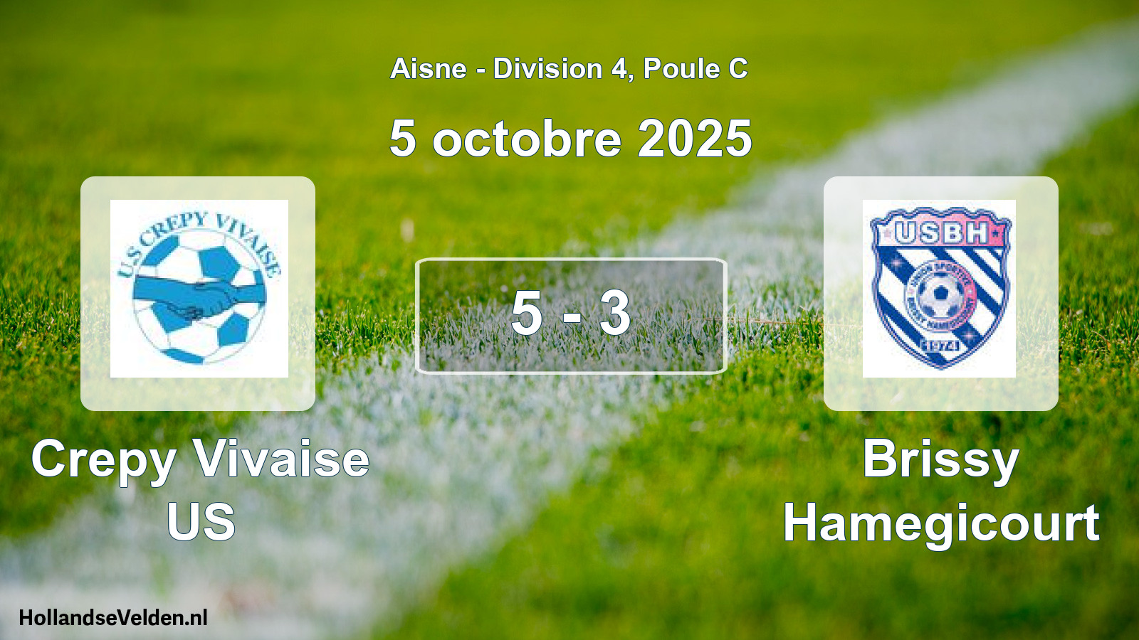 Match joué: Crepy Vivaise US - Brissy Hamegicourt 5 - 3 (5 octobre 2025)