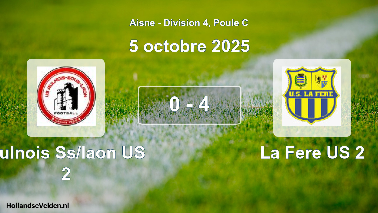 Match joué: Aulnois Ss/laon US 2 - La Fere US 2 0 - 4 (5 octobre 2025)