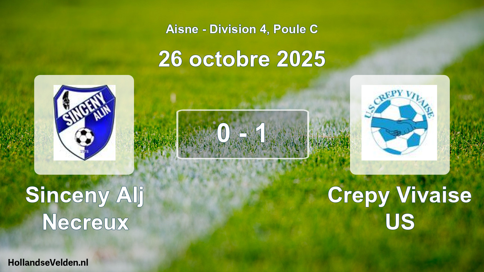 Match joué: Sinceny Alj Necreux - Crepy Vivaise US 0 - 1 (26 octobre 2025)