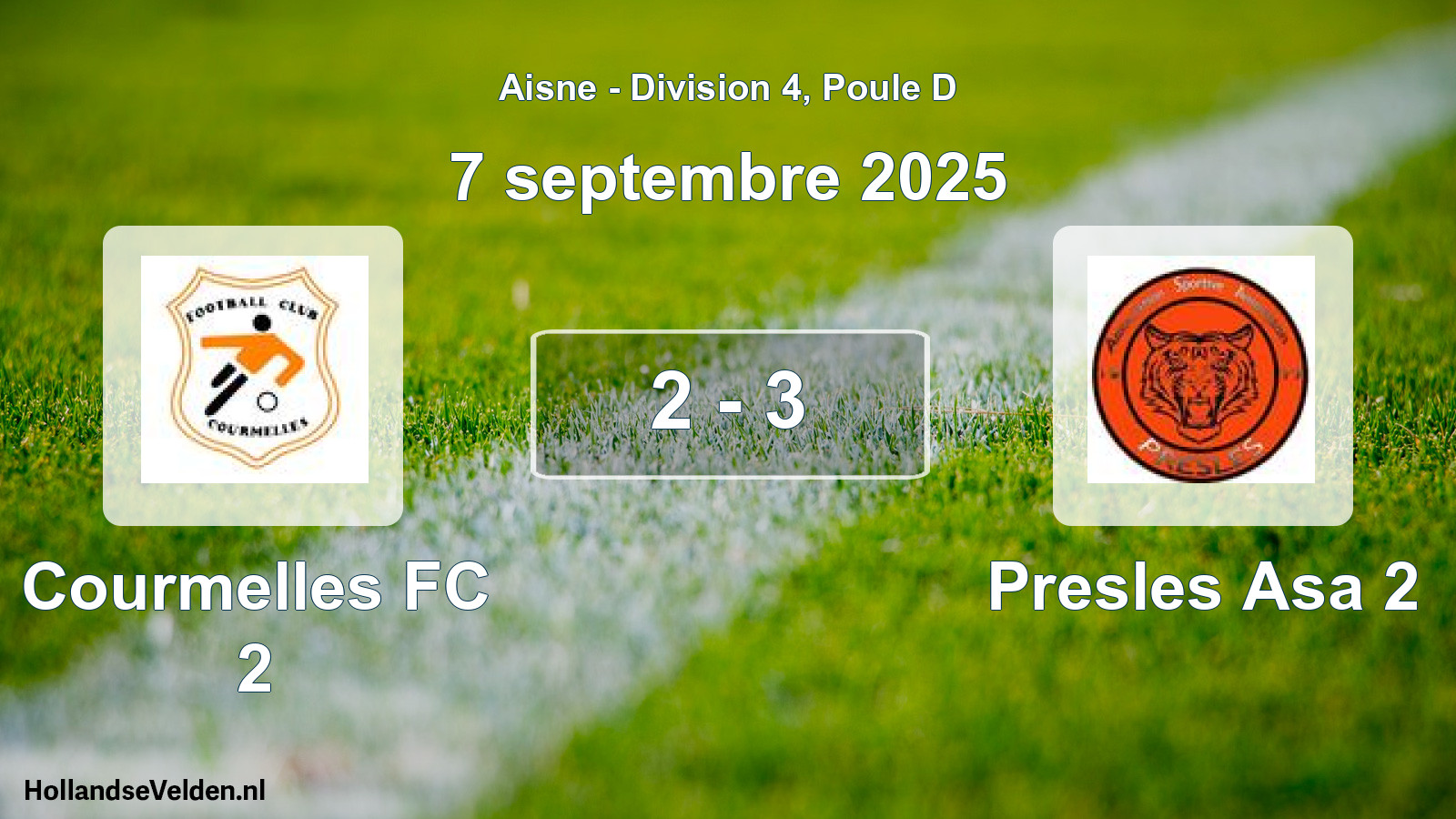 Total number of matches played: Courmelles FC 2 - Presles Asa 2 2 - 3 (7 September 2025)