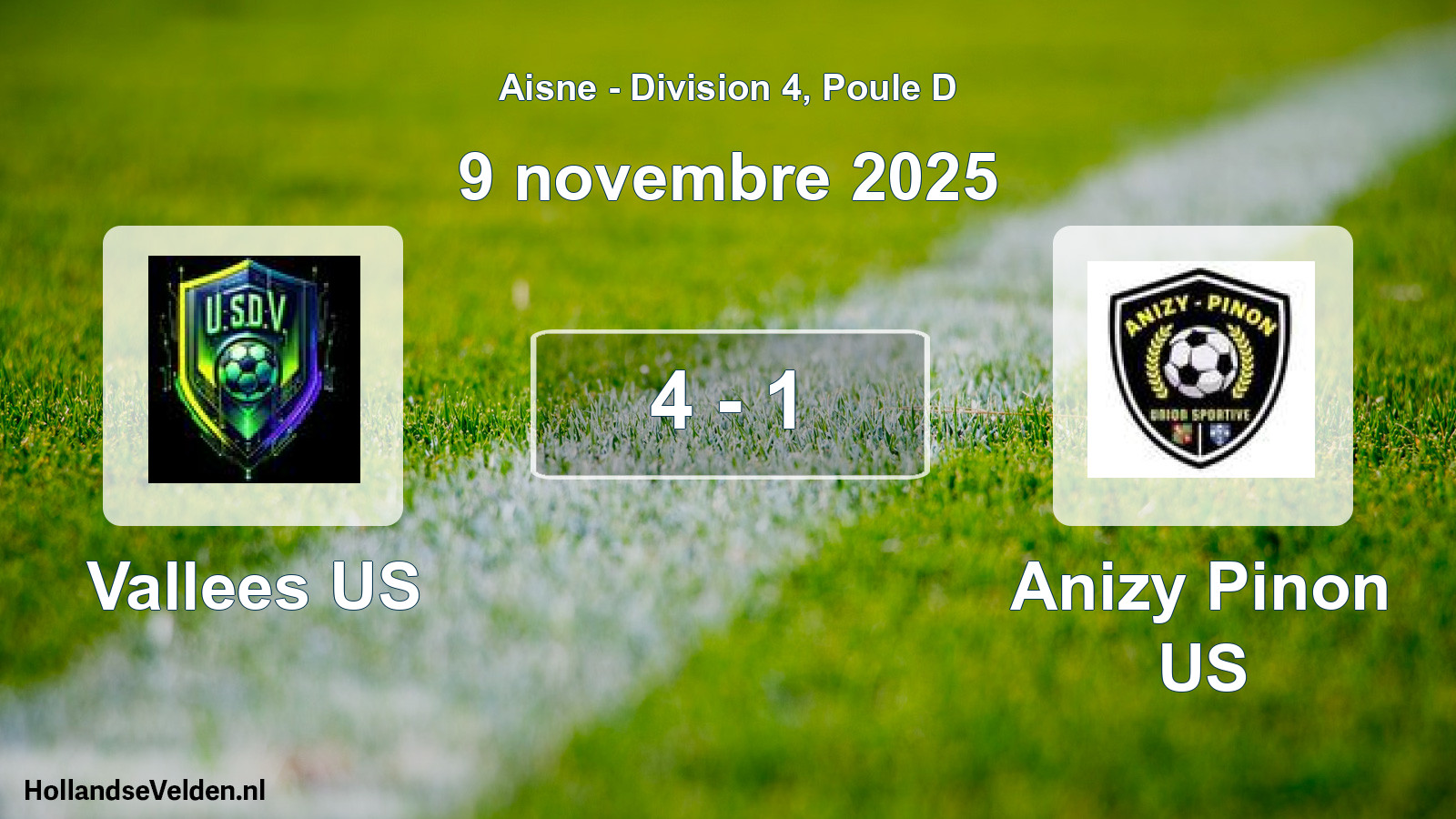 Match joué: Vallees US - Anizy Pinon US 4 - 1 (9 novembre 2025)