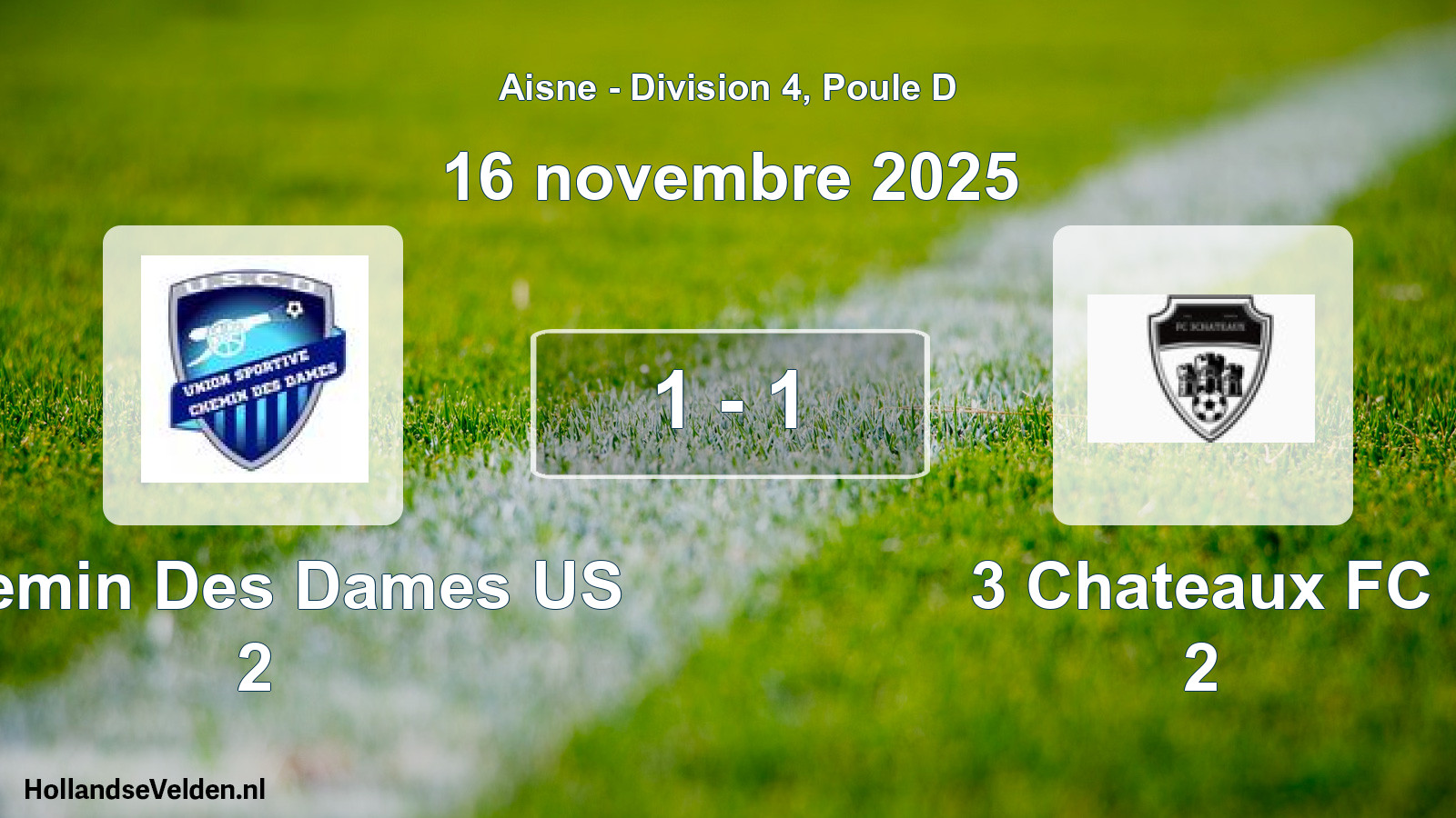 Match joué: Chemin Des Dames US 2 - 3 Chateaux FC 2 1 - 1 (16 novembre 2025)