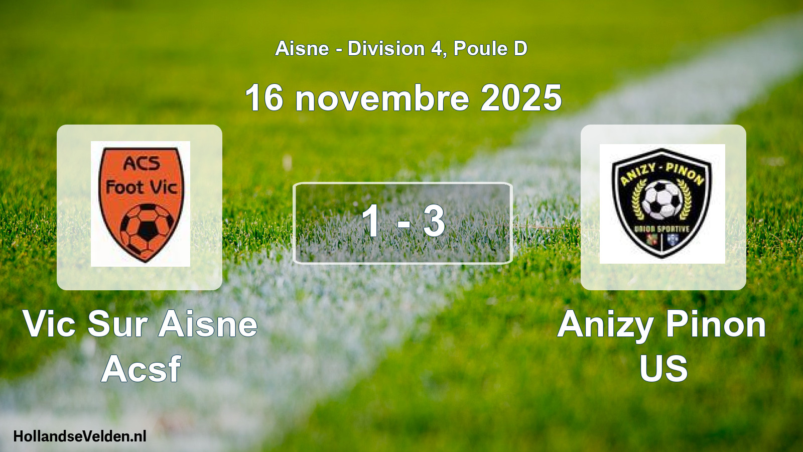 Match joué: Vic Sur Aisne Acsf - Anizy Pinon US 1 - 3 (16 novembre 2025)