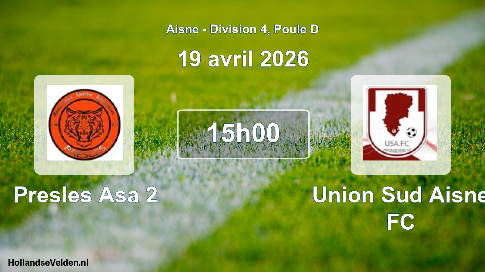 Match programmé: Presles Asa 2 - Union Sud Aisne FC (19 avril 2026)