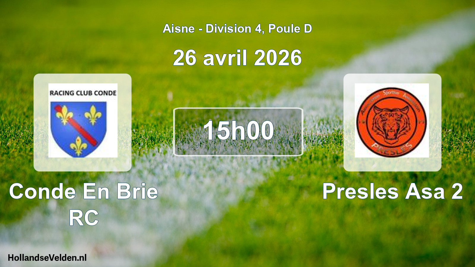 Match programmé: Conde En Brie RC - Presles Asa 2 (26 avril 2026)