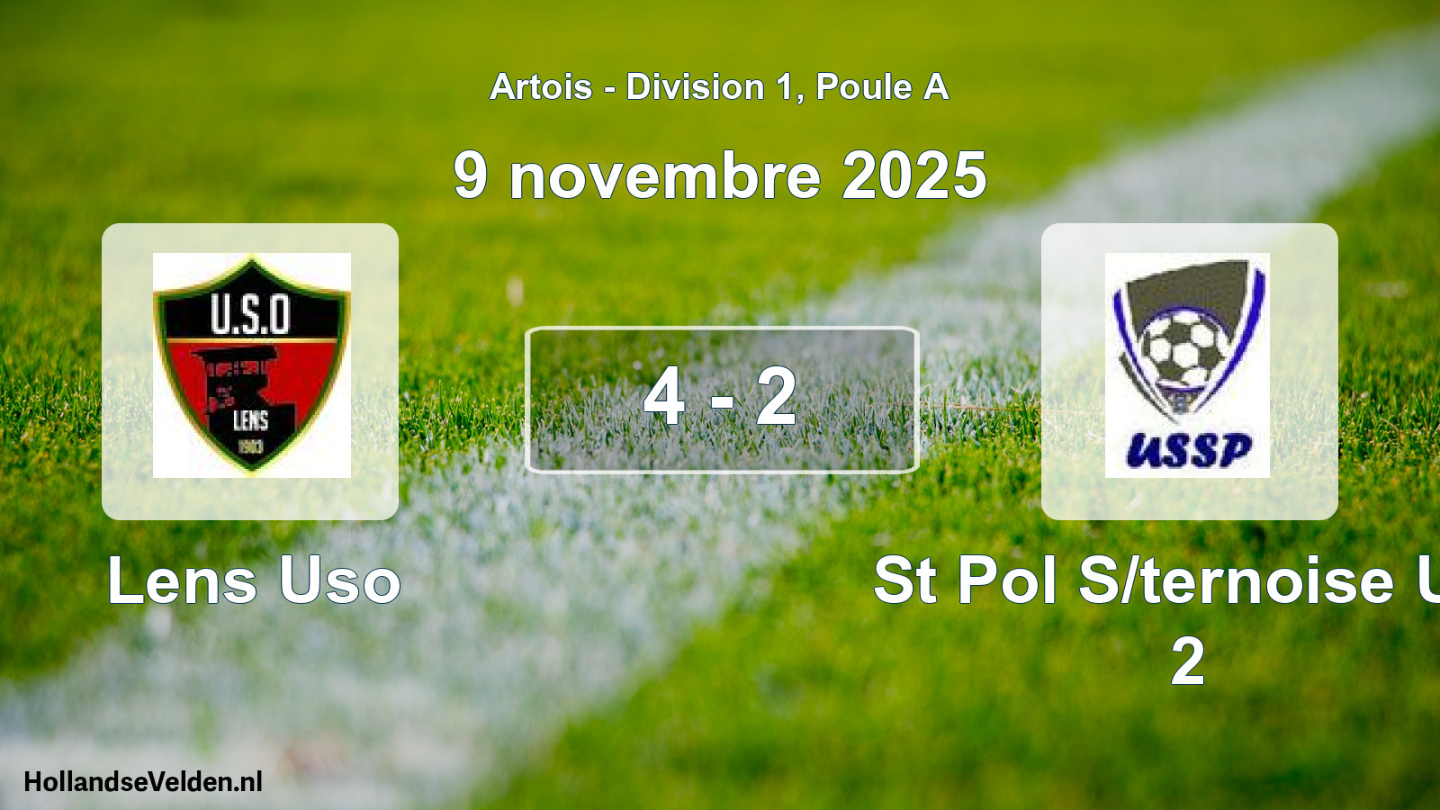Total number of matches played: Lens Uso - St Pol S/ternoise US 2 4 - 2 (9 November 2025)