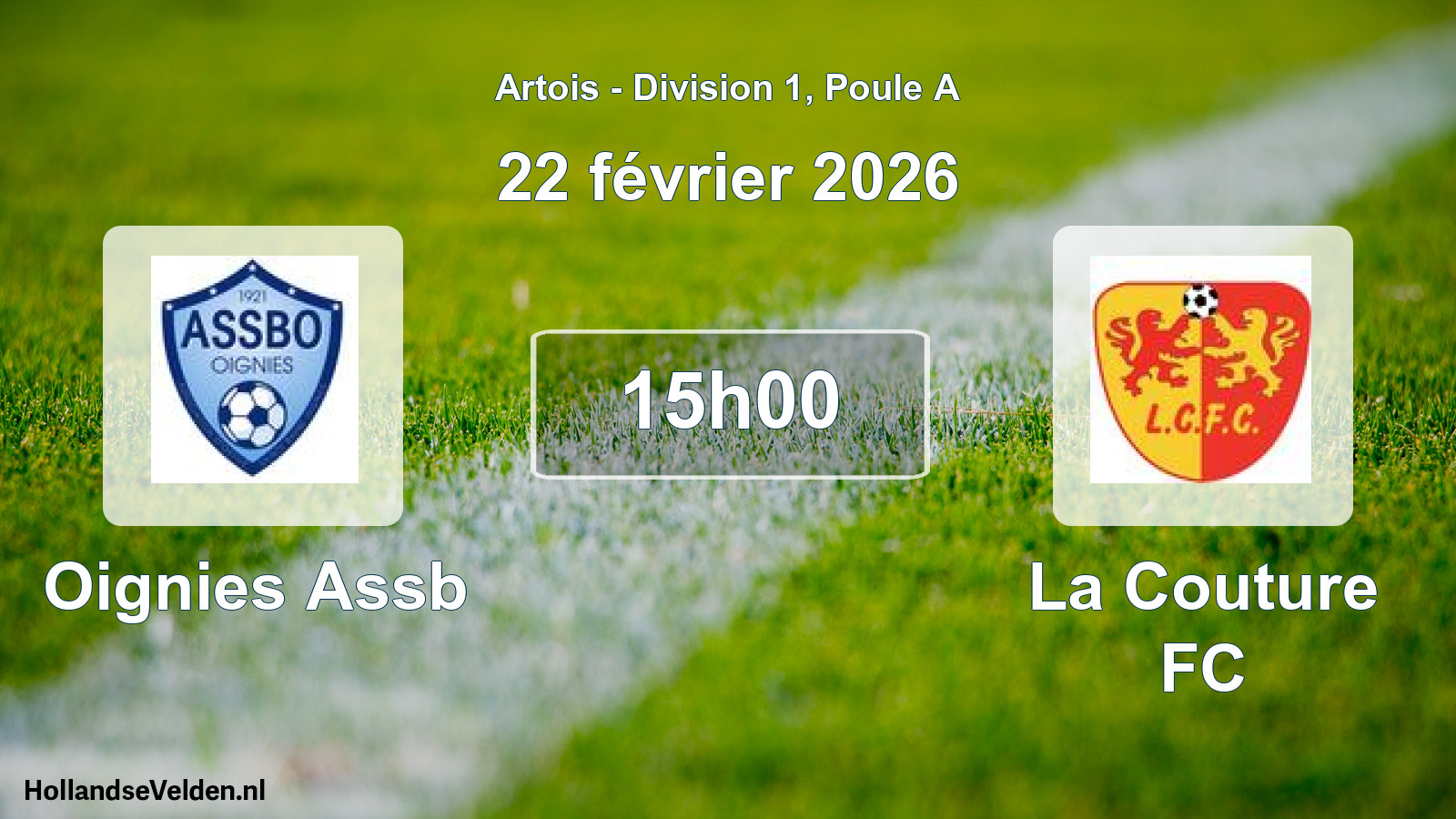 Match programmé: Oignies Assb - La Couture FC (22 février 2026)