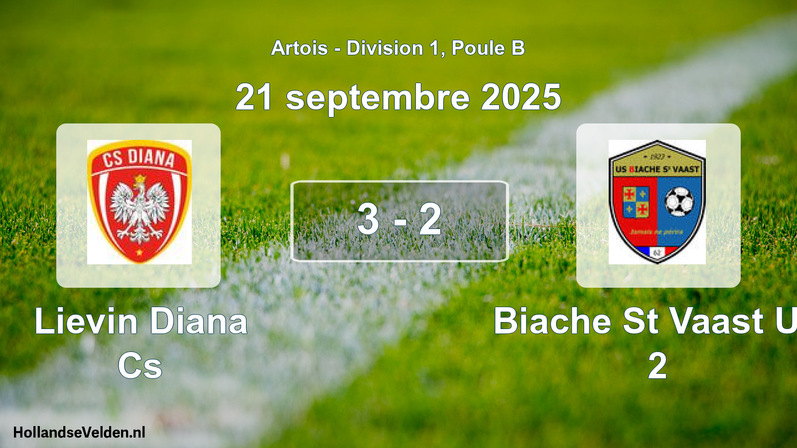 Match joué: Lievin Diana Cs - Biache St Vaast US 2 3 - 2 (21 septembre 2025)