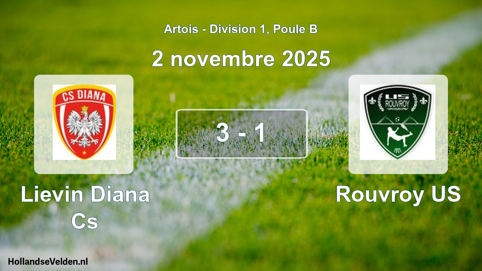 Gespeelde wedstrijd: Lievin Diana Cs - Rouvroy US 3 - 1 (2 november 2025)