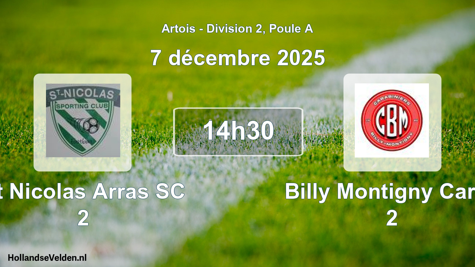 Match programmé: St Nicolas Arras SC 2 - Billy Montigny Carab 2 (7 décembre 2025)