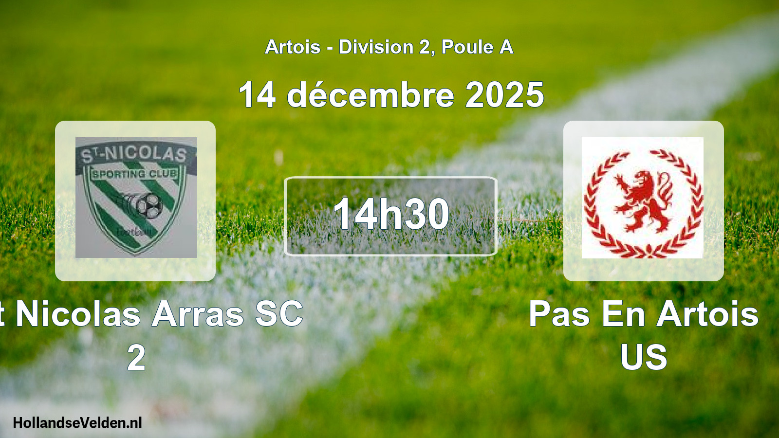 Match programmé: St Nicolas Arras SC 2 - Pas En Artois US (14 décembre 2025)