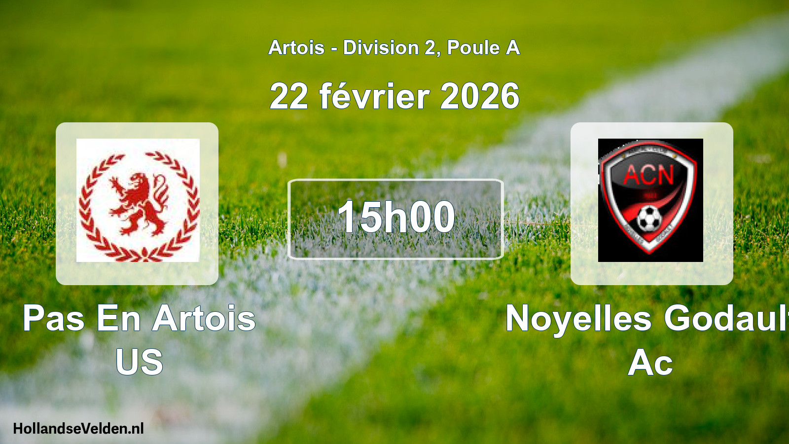 Match programmé: Pas En Artois US - Noyelles Godault Ac (22 février 2026)