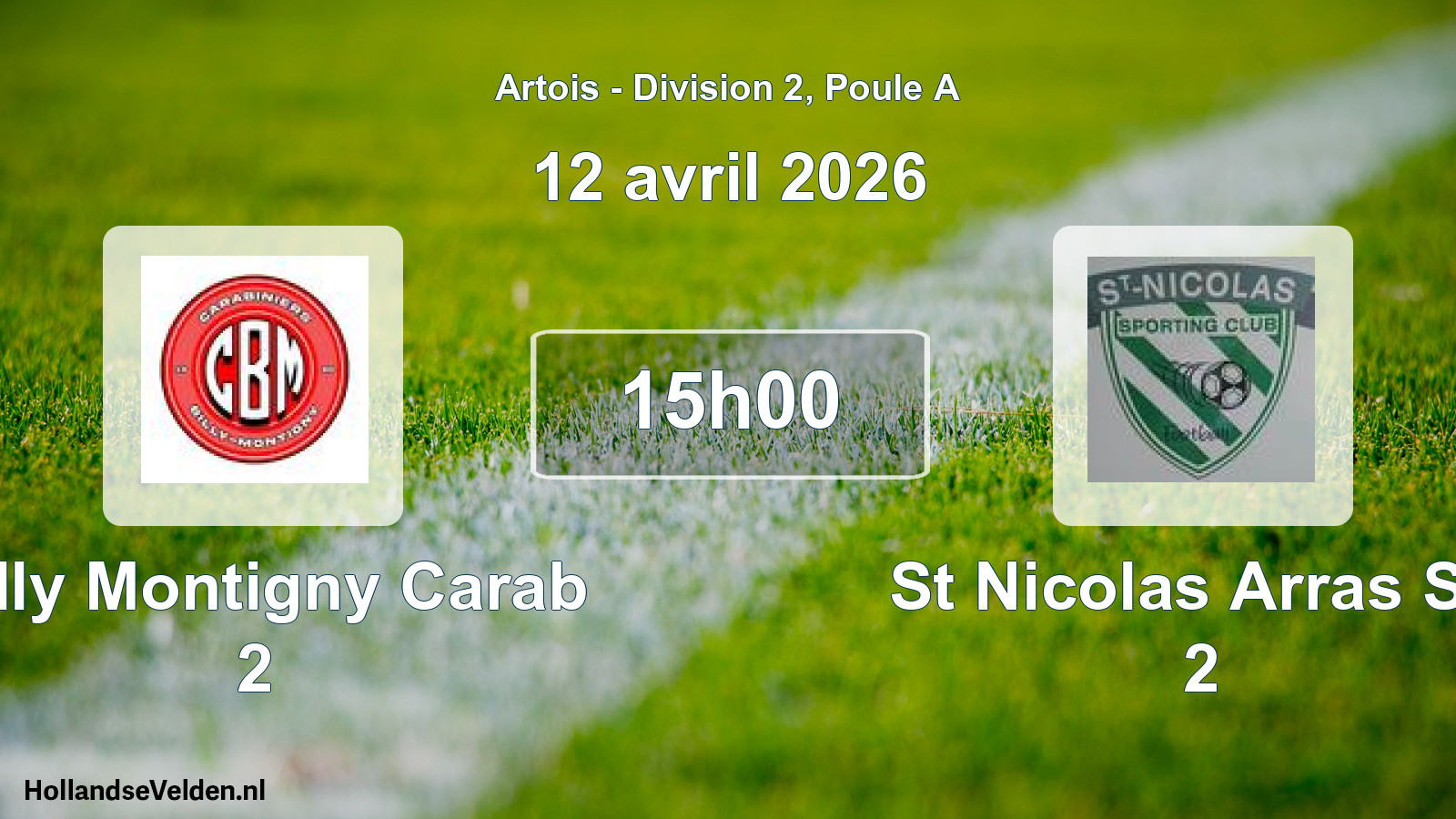 Match programmé: Billy Montigny Carab 2 - St Nicolas Arras SC 2 (12 avril 2026)