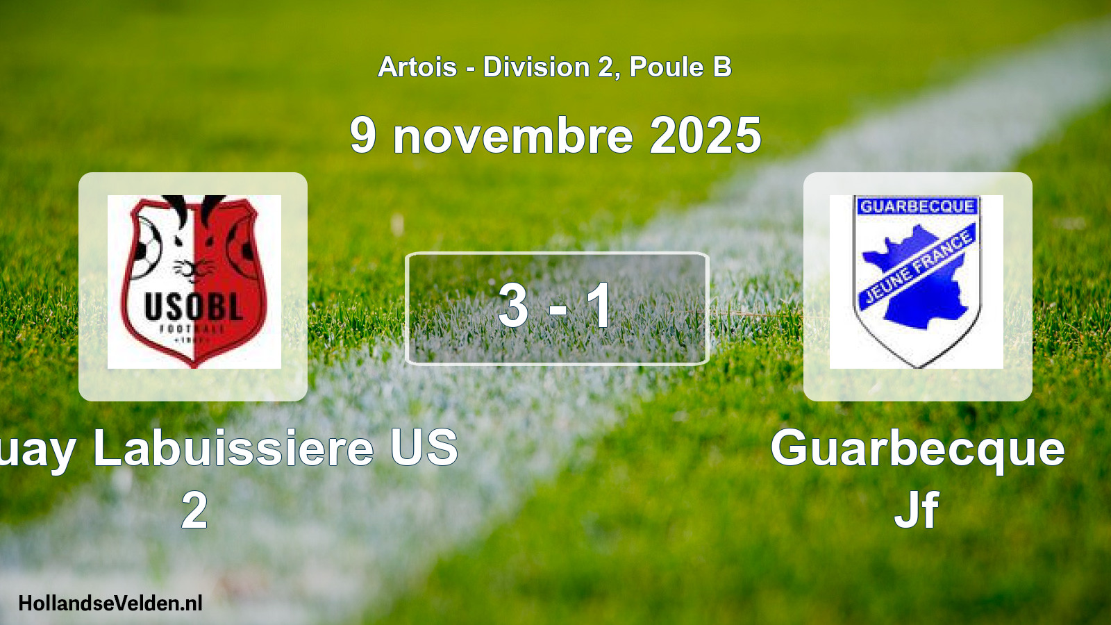 Gespeelde wedstrijd: Bruay Labuissiere US 2 - Guarbecque Jf 3 - 1 (9 november 2025)
