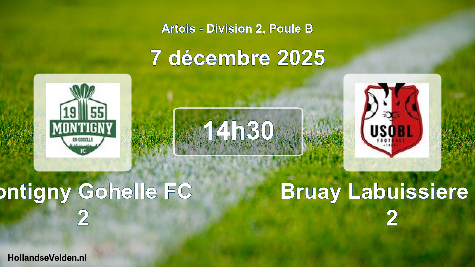 Match programmé: Montigny Gohelle FC 2 - Bruay Labuissiere US 2 (7 décembre 2025)