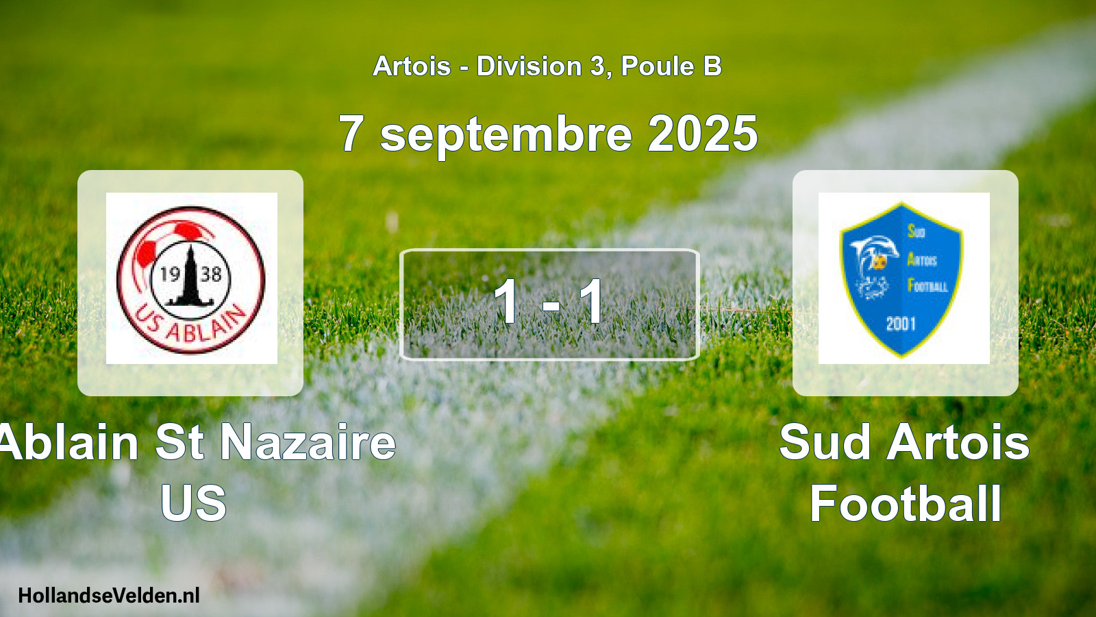Match joué: Ablain St Nazaire US - Sud Artois Football 1 - 1 (7 septembre 2025)