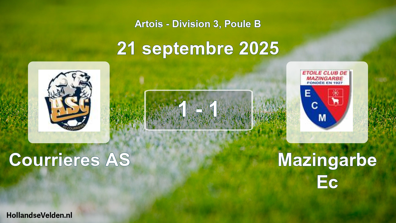 Match joué: Courrieres AS - Mazingarbe Ec 1 - 1 (21 septembre 2025)