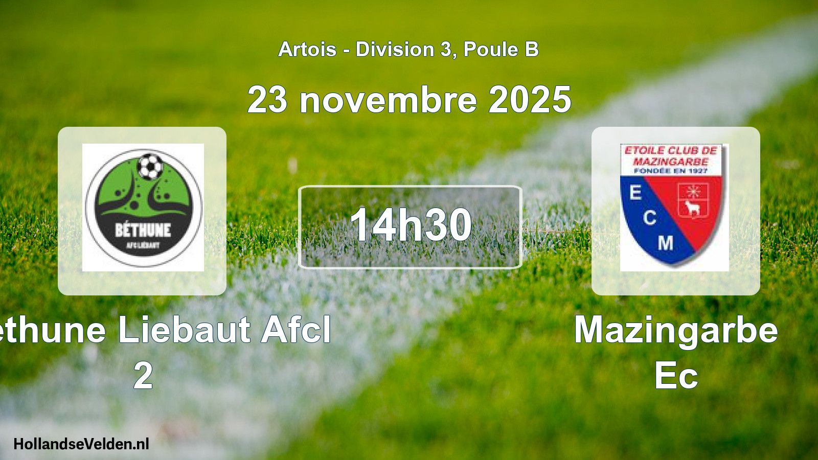 Match programmé: Bethune Liebaut Afcl 2 - Mazingarbe Ec (23 novembre 2025)